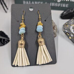 Desert Sun & Sea Tassel Dangle Totem Earrings "Cream"